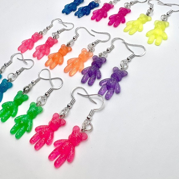 Mini Gummy Bear Earrings - Glitter Earrings - Rainbow Earrings - Teddy Bear Ear - Picture 6 of 10